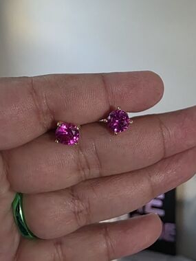 14k Gold Plated Hot Pink Round Crystal Stud Earrings